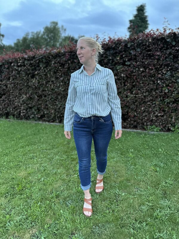 witte blouse mintgroene strepen